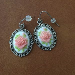 Cameo pink rose earrings